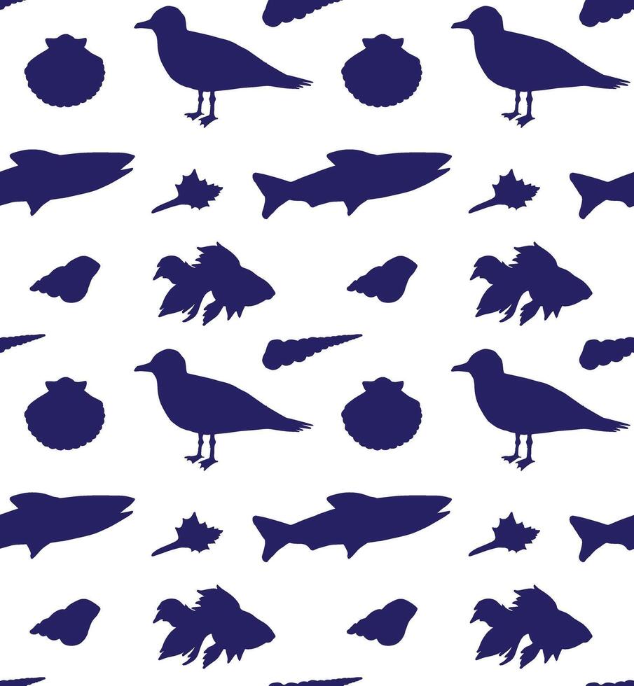 Seamless pattern of sea fish and shell vector