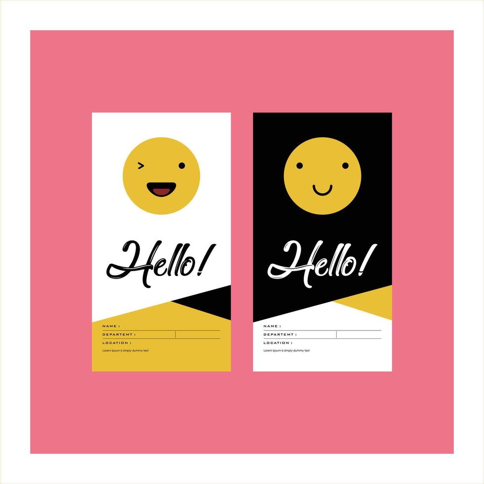 Two business cards with the word hello and a smiley face vector