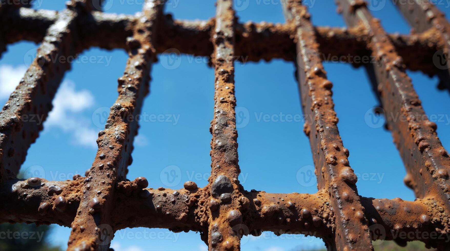 Close-up of Rusty Metal Grid Against Blue Sky photo