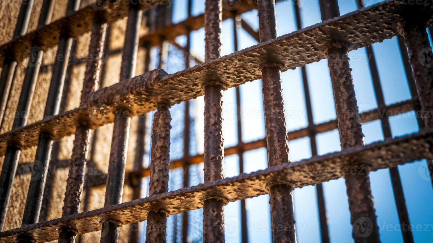 Rusty Metal Grid Against a Blue Sky photo