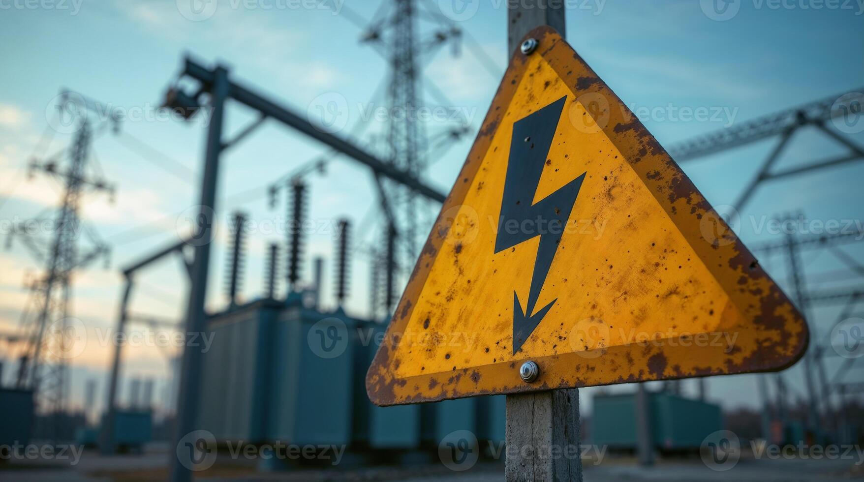 Lightning Warning Sign with Power Lines photo