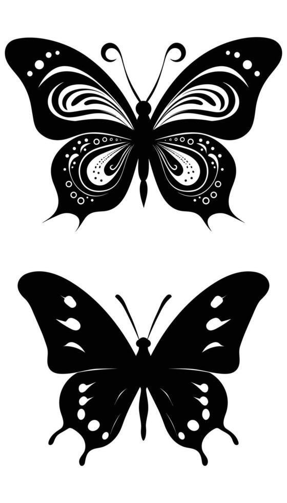 Butterfly Tattoo Art Stickers - Black Sketches, Hand-Drawn vector