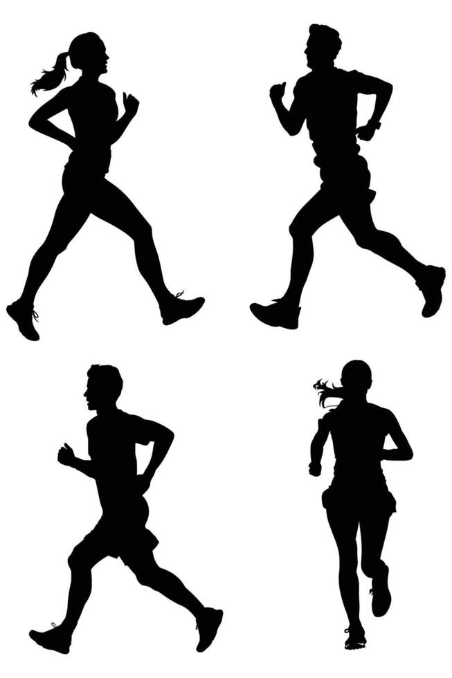 Running Men and Women - Silhouettes for Fitness and Sports vector