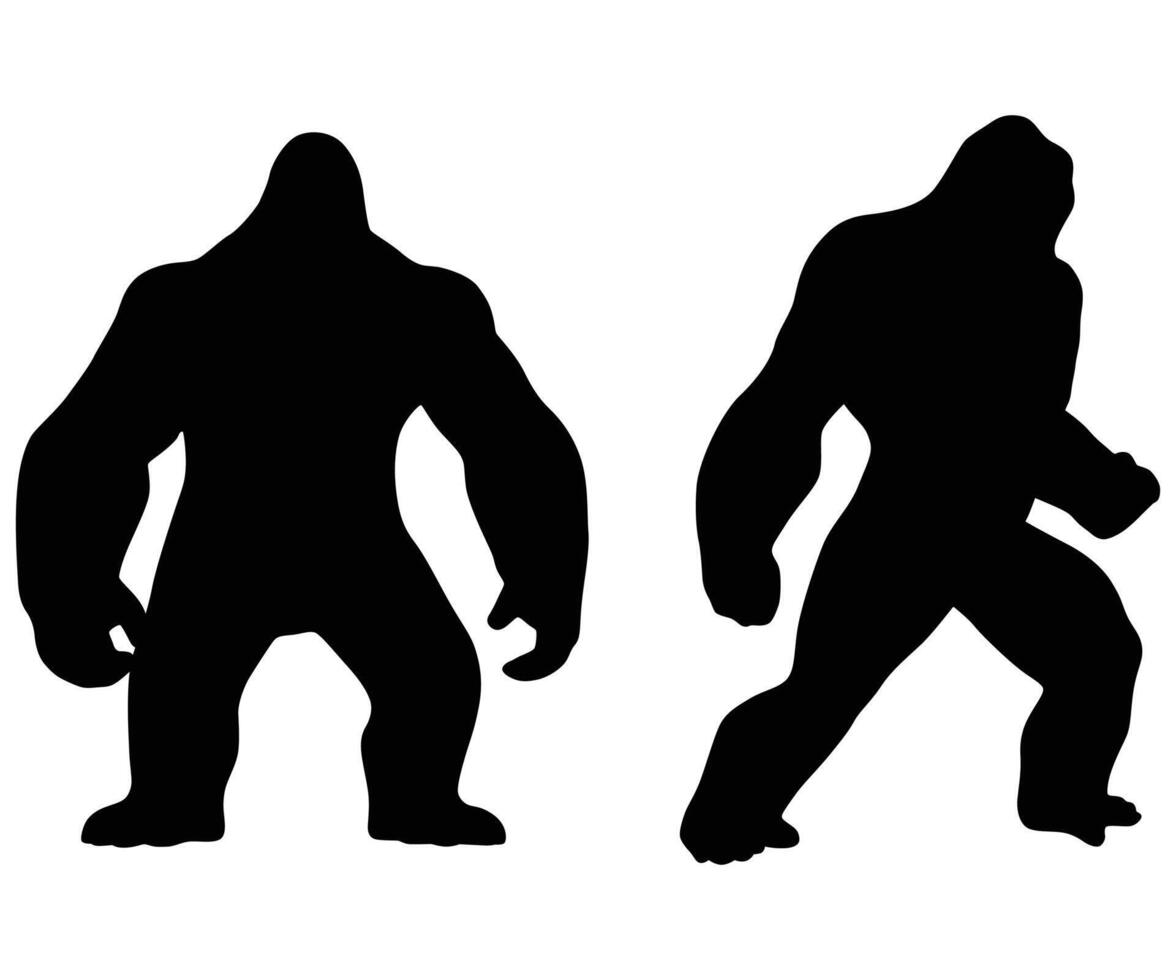 Black and White Set of Gorilla and Chimpanzee Silhouettes vector