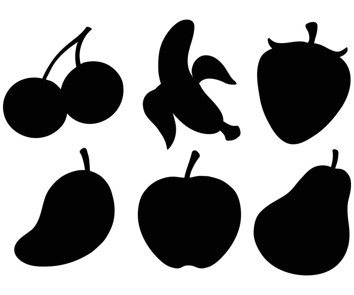Pear, Apple, Cherry, Plum Abstract Set of Fruit Silhouettes, Illustration vector