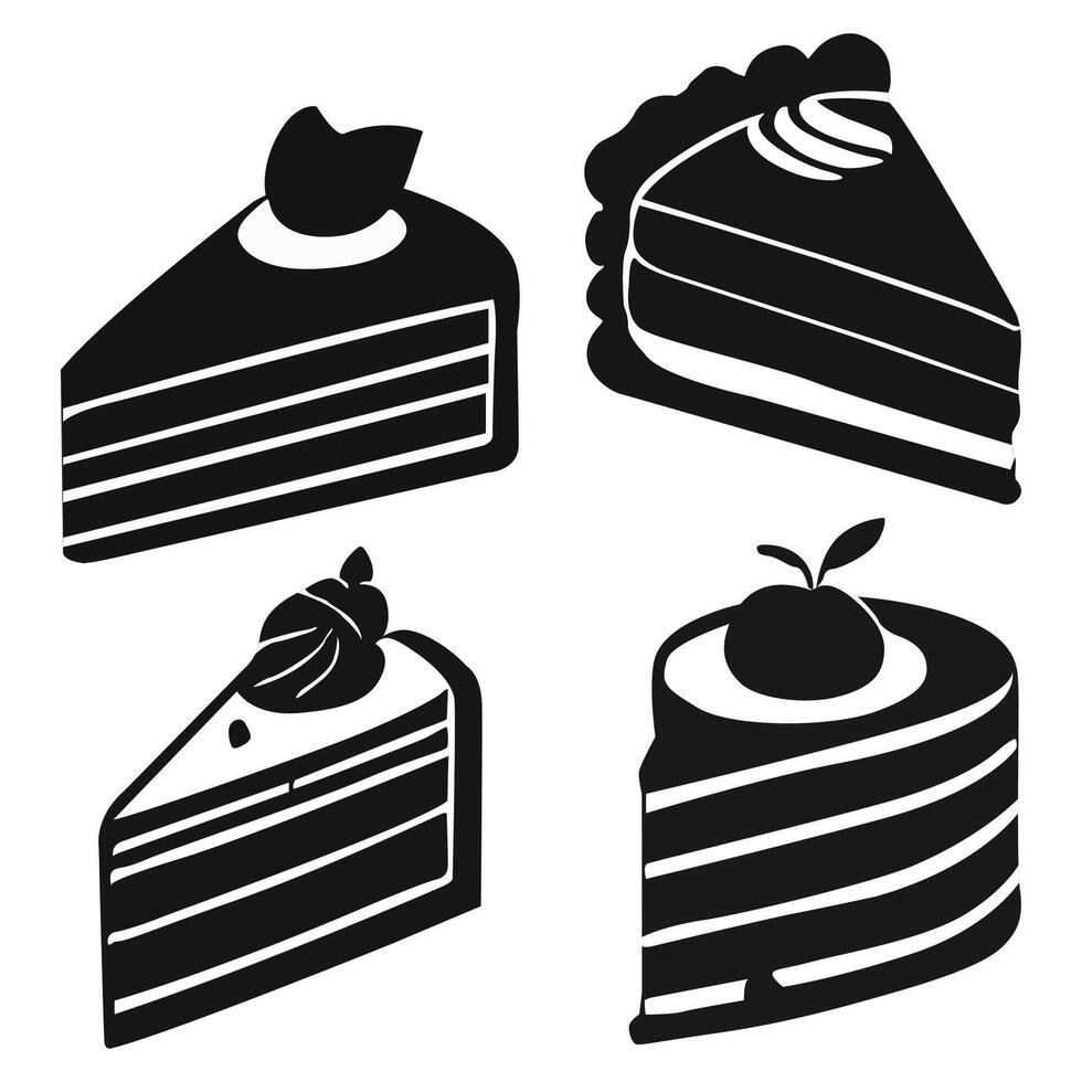 Hand-Drawn Chocolate Cake Slice Icon - Black and White Illustration vector