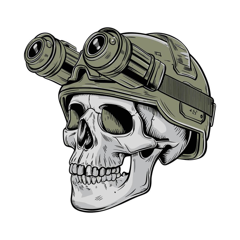 Skull with Military Helmet and Night Vision Goggles Illustration vector
