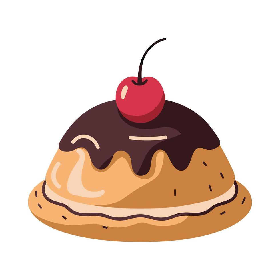 Chocolate Glazed Pastry with Cherry Topping vector