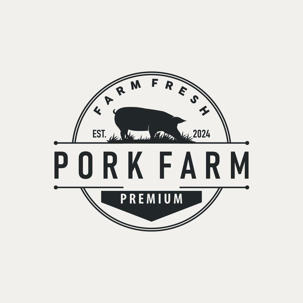grilled pork pig logo simple rustic livestock vector