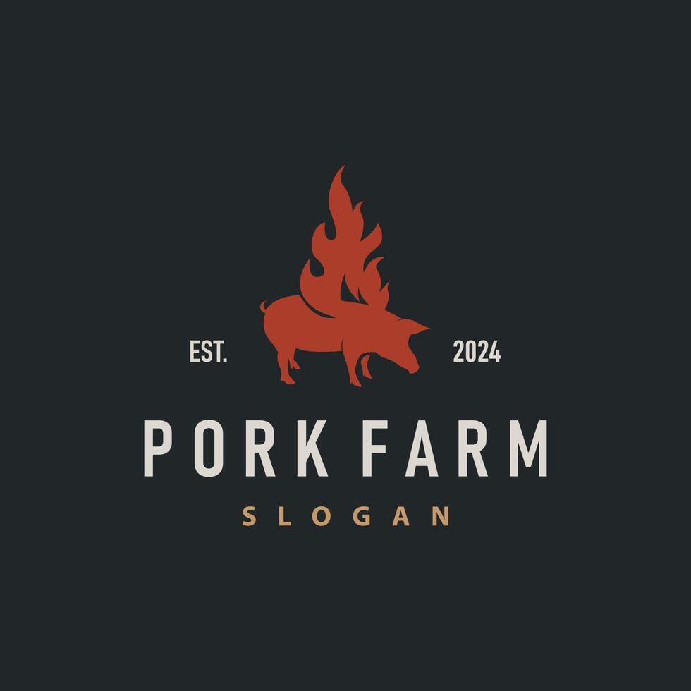 Pig logo pork pig simple rustic stamp vector