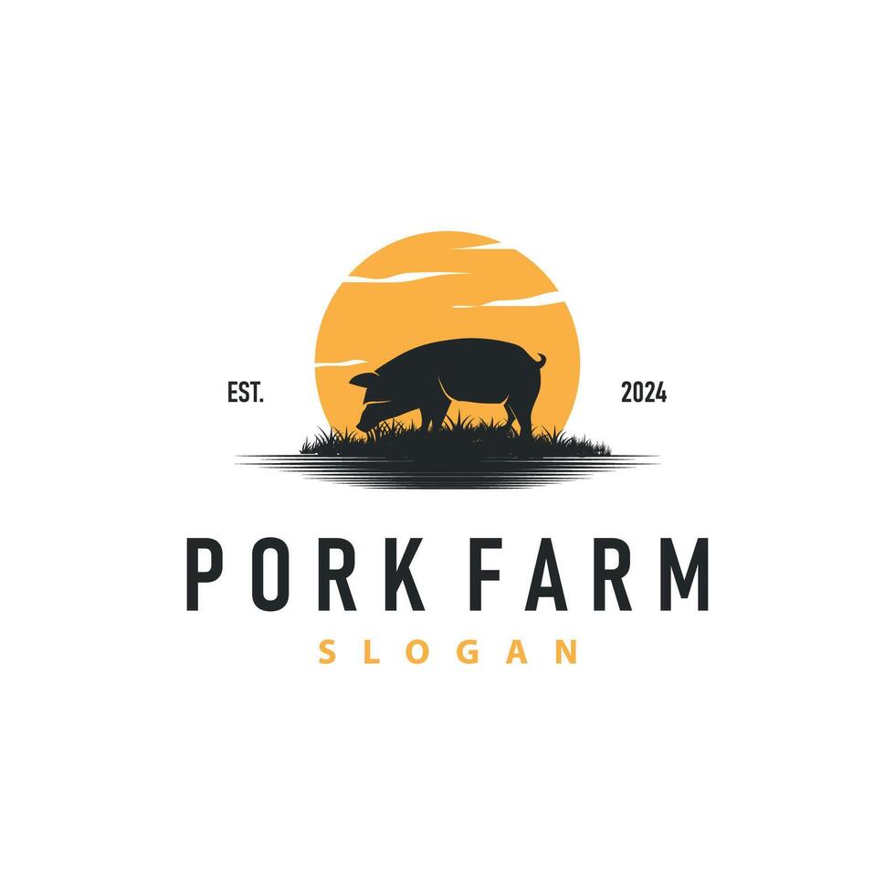 Pig logo grilled pork barbecue BBQ vector
