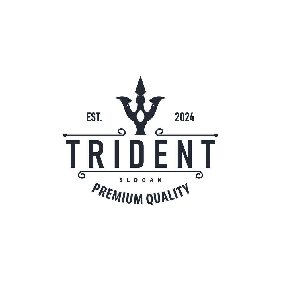 Neptune Poseidon Trident Logo, Spear Simple Vintage Template Design vector