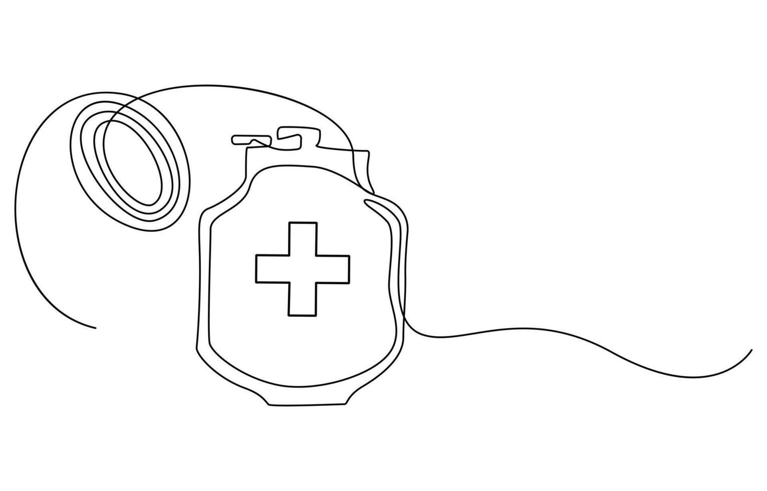 single line drawing of medical blood transfusion bag vector