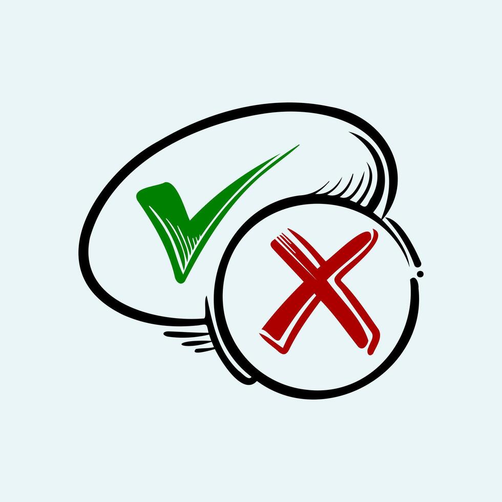 Tick and cross signs. Checkmark OK and X icons. vector