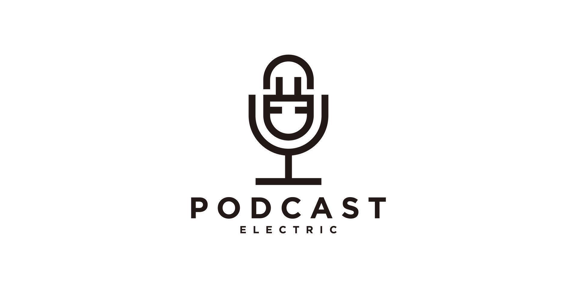logo design combination of microphone and plug, electricity, charger, talk, podcast, logo design , symbol, icon, idea, creative. vector