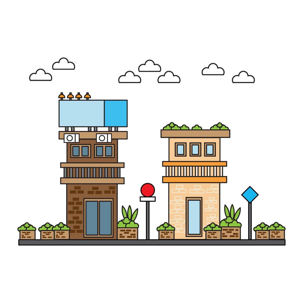 Design Element Cartoon Landscape Urban Building vector