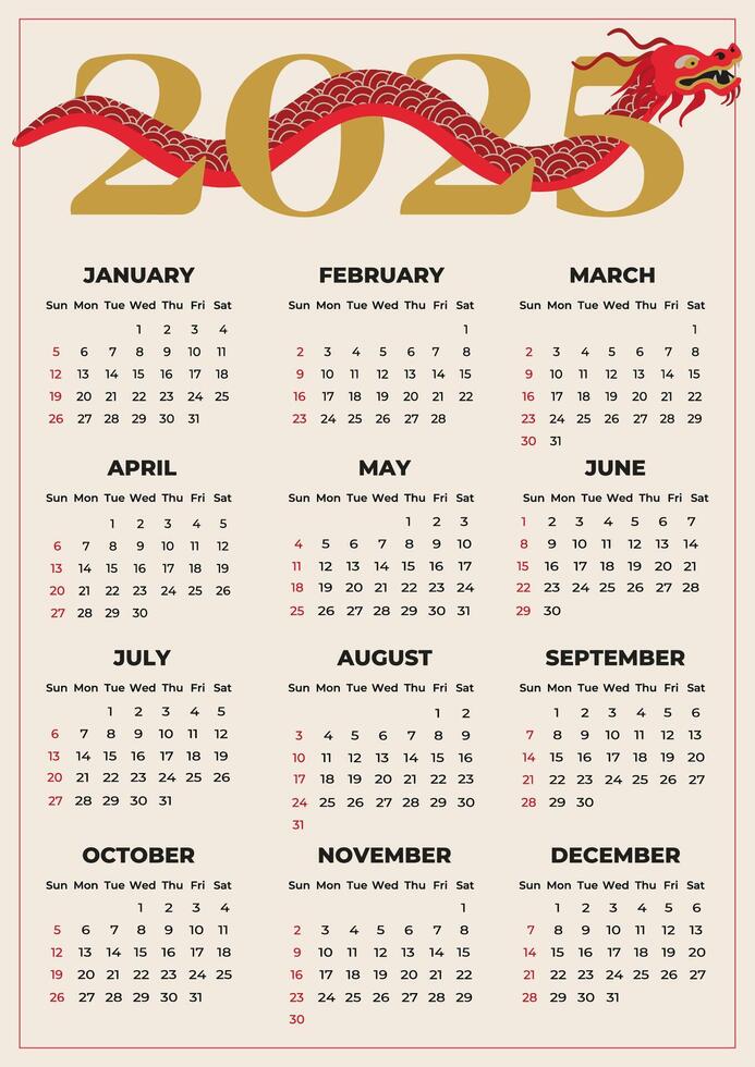 2025 Wall Calendar, One page Minimalist Snake Yearly Calendar, Retro Wall Decor, 2025 Poster Calendar vector