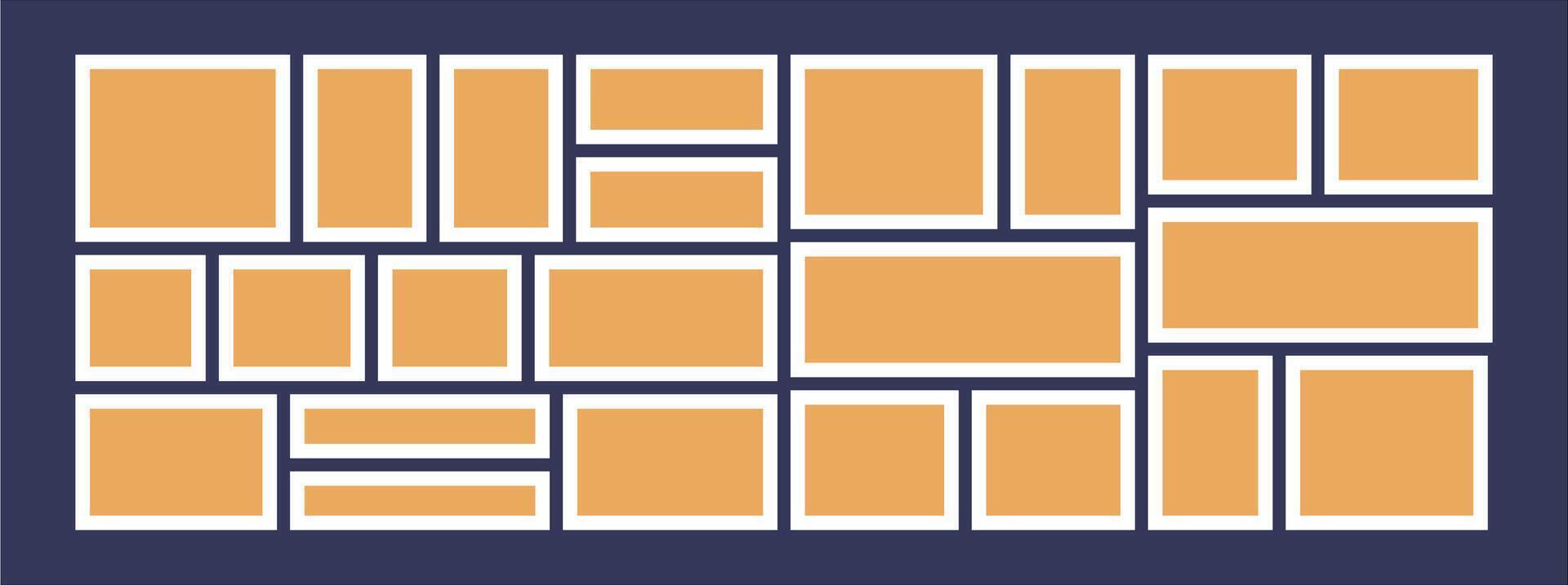 Pictures or photos frame collage, page grid layout abstract photo frames and digital photo wall template vector