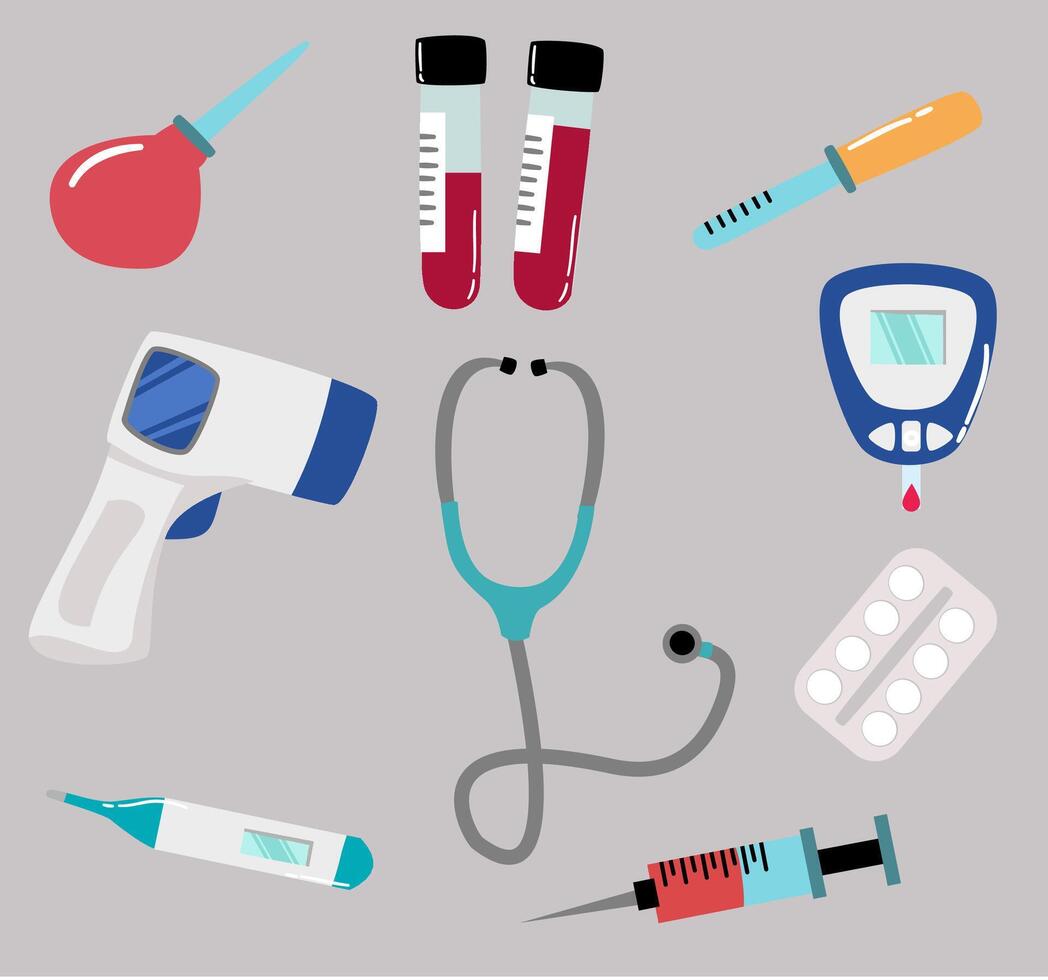 Medical equipment and medical tool set vector