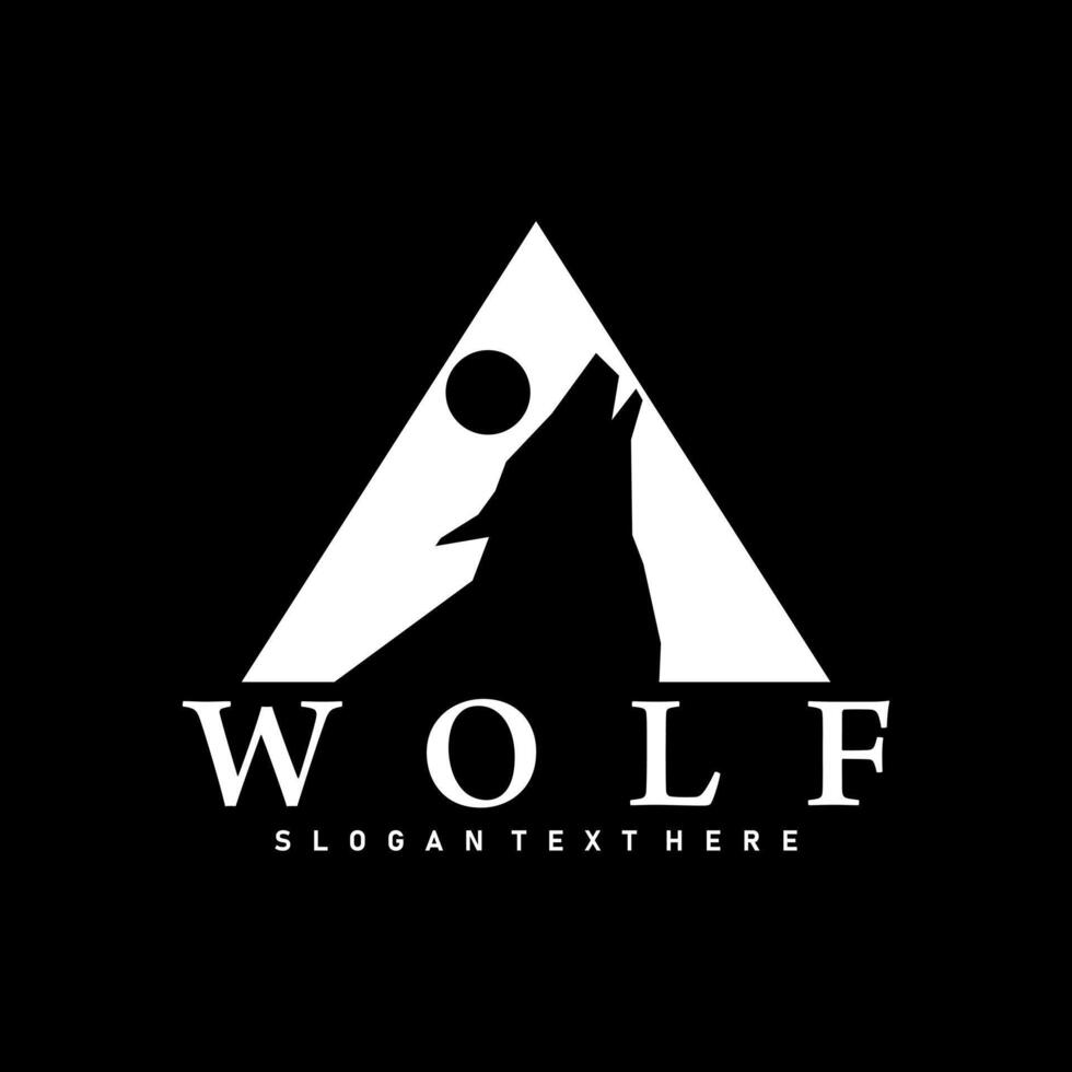Wolf Logo Icon Triangle Black And White Design vector