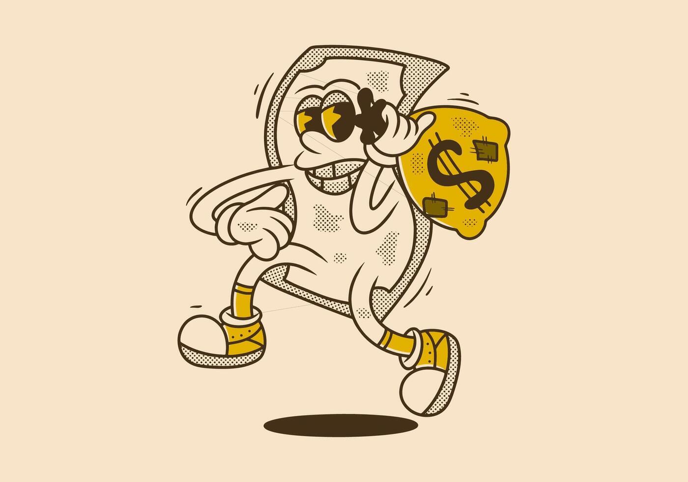 Money mascot character holding a money bag, vintage retro illustration design vector