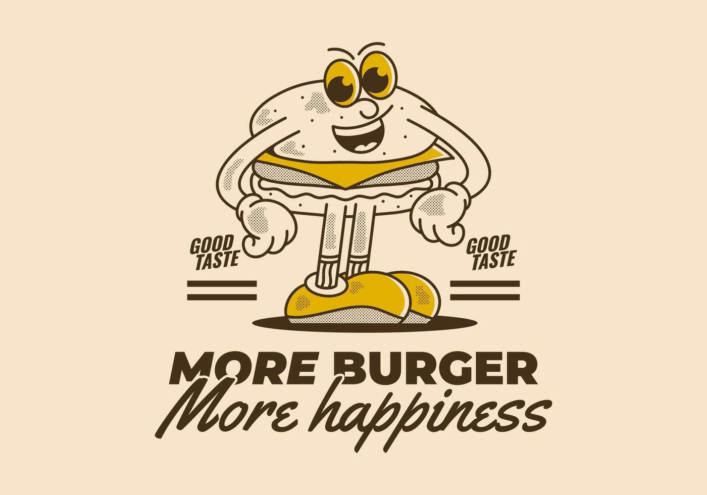 More burger more happiness. The Standing burger character in happy face vector