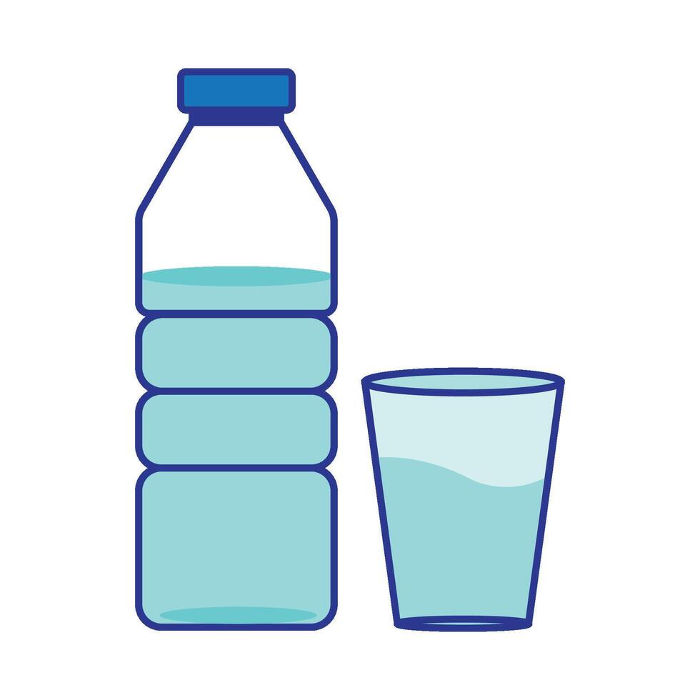 A bottle of water and a glass of water vector