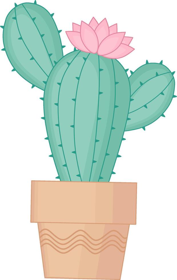 Green Cactus With Pink Flower vector