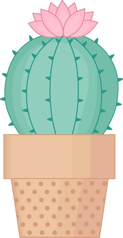 Green Cactus With Pink Flower in Pot Illustration vector