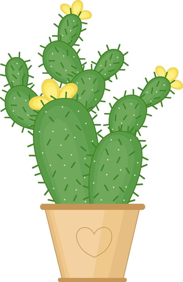Green Cactus With Yellow Flower. Decorative House Plant vector
