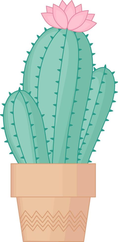 Green Cactus With Pink Flower in Pot vector