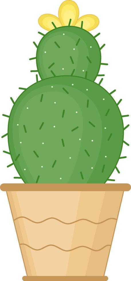 Green Cactus With Yellow Flower. House Plant vector