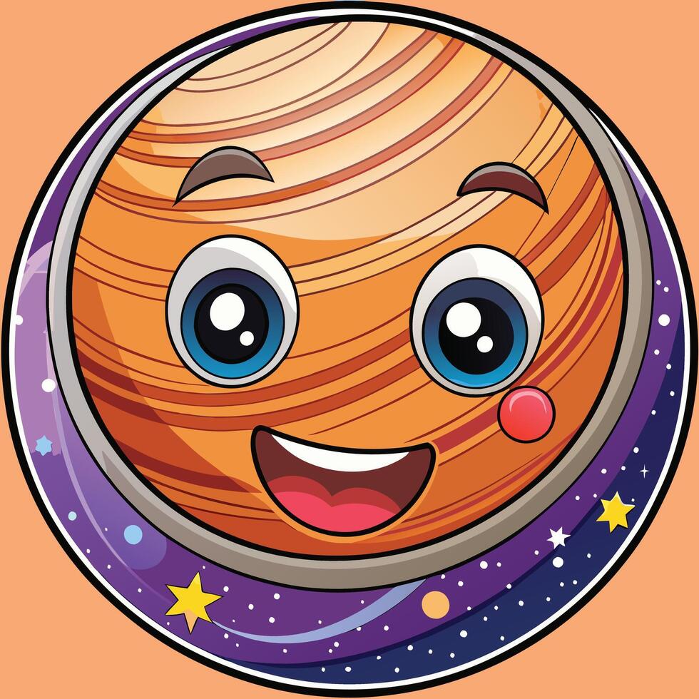 Cartoon planet with a smiling face and stars vector