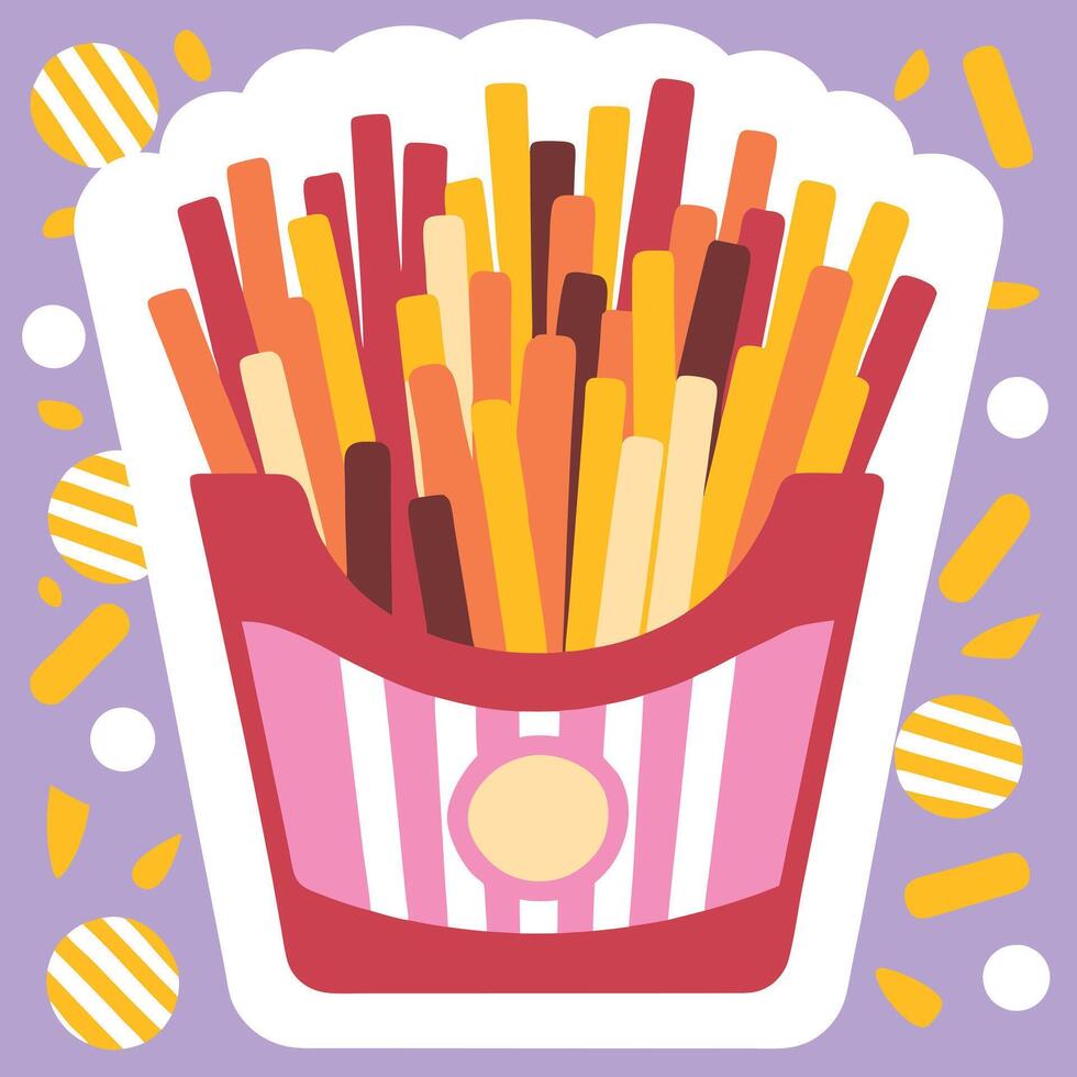 French fries in a bucket sticker vector