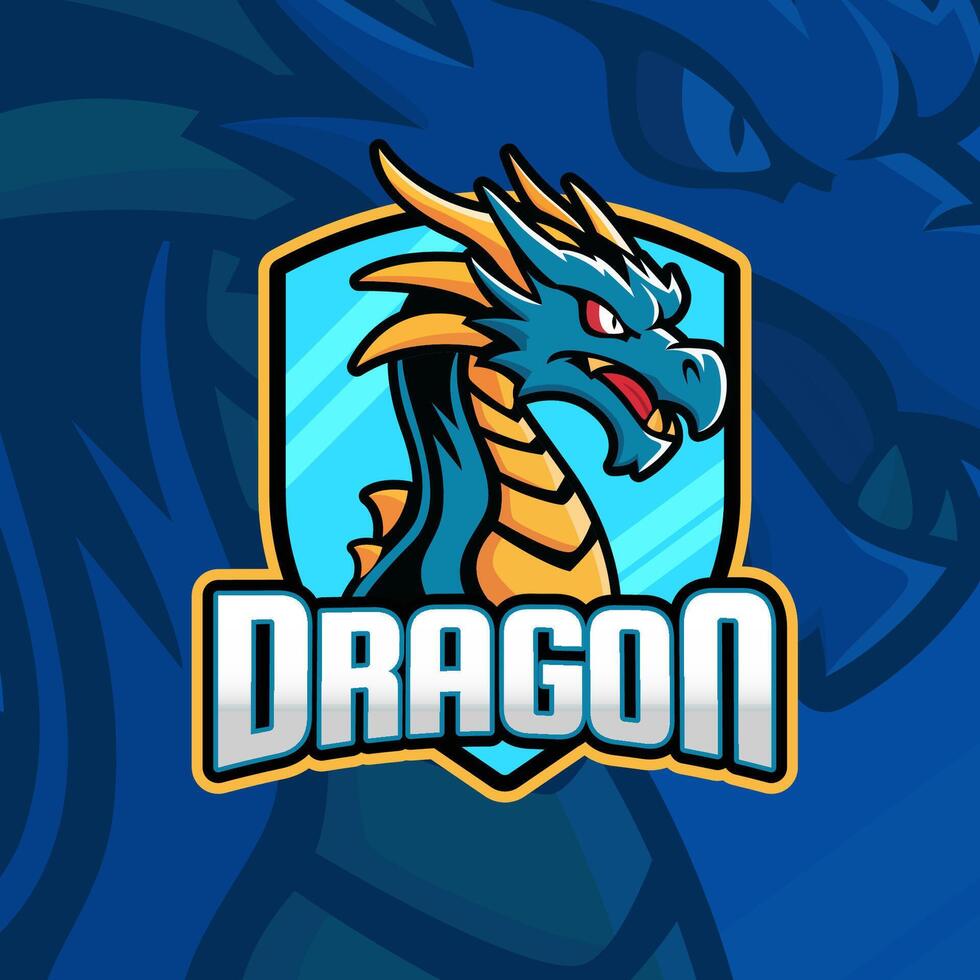 Angry dragon mascot logo design for badge, emblem, esport and t-shirt printing. Editable Text vector