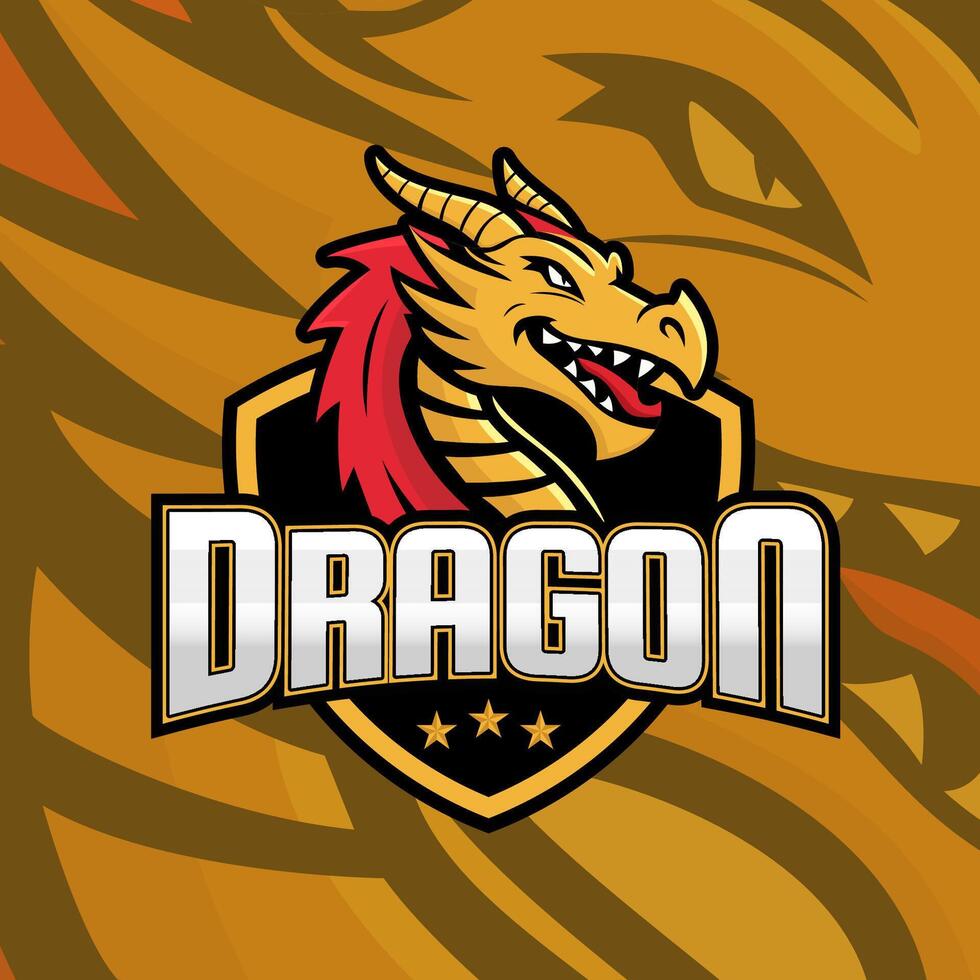 Yellow dragon mascot logo design for badge, emblem, esport and t-shirt printing. Editable Text vector