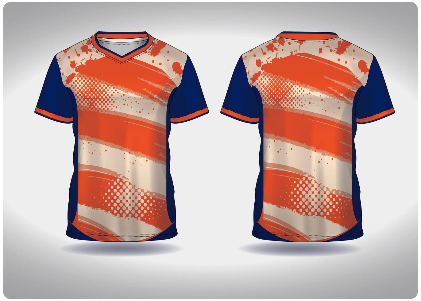 EPS jersey sports shirt .blue orange painted polka dots pattern design, illustration, textile background for V-neck sports t-shirt, football jersey shirt vector