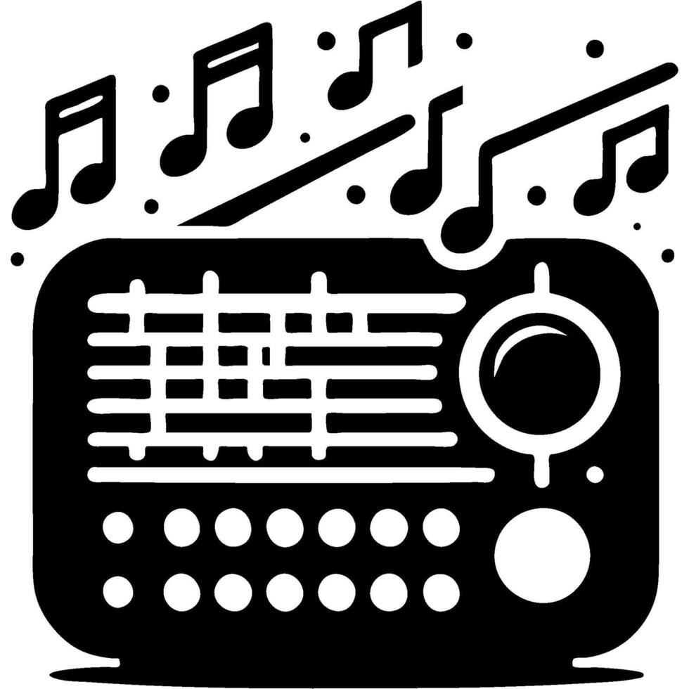 Portable radio playing a melody in monochrome. Simple minimalistic image in black ink drawing on white background vector