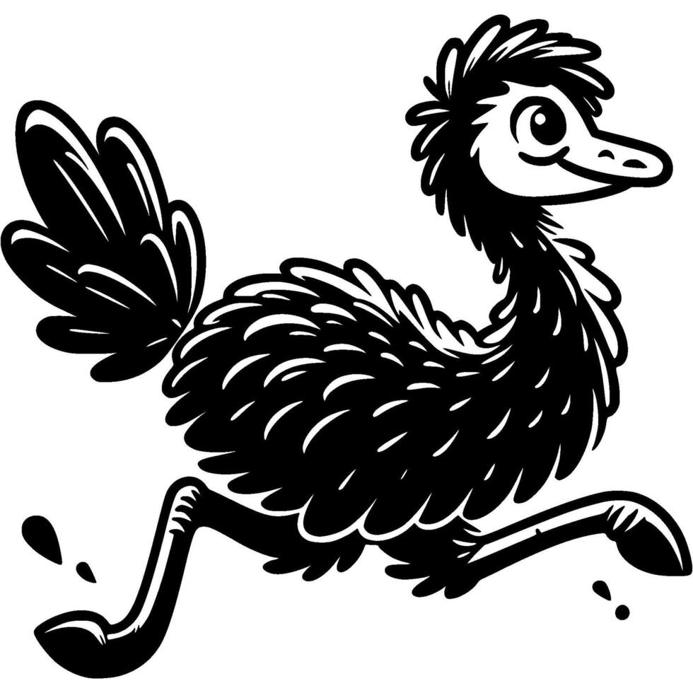 Fast running Australian emu in monochrome. Simple minimalistic image in black ink drawing on white background vector