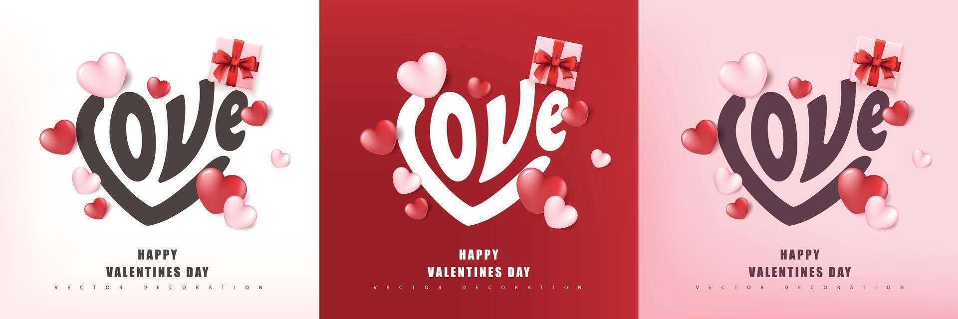 Calligraphy in heart shape love and festive heart shaped decorations Elements for valentine day festival design Valentine's day concept vector