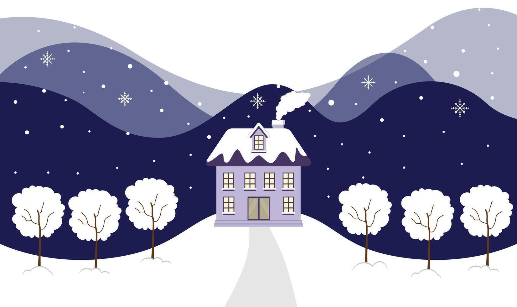 House Or Cabin And Trees Covered With Snow In Winter vector