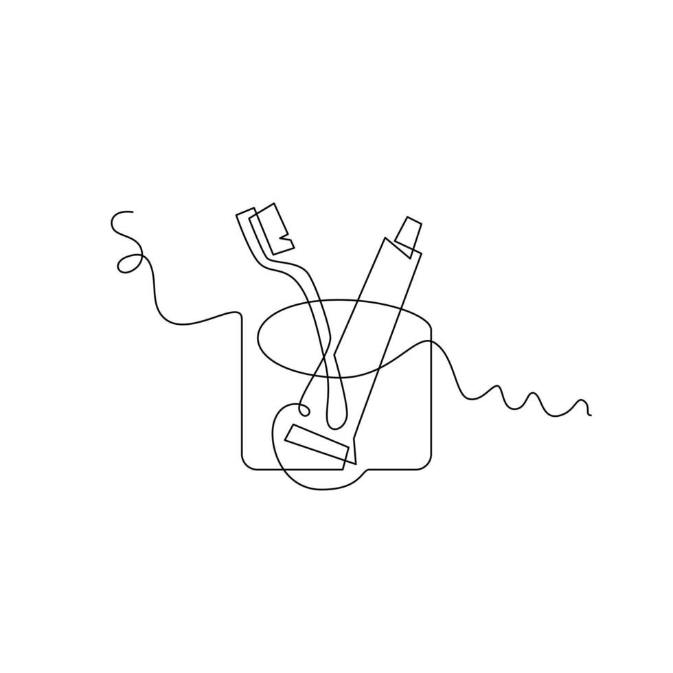 one line art toothbrush and toothpaste illustration. line art, one continuous line, simple, hand drawn and sketch style. for icons, symbols, signs or logos vector