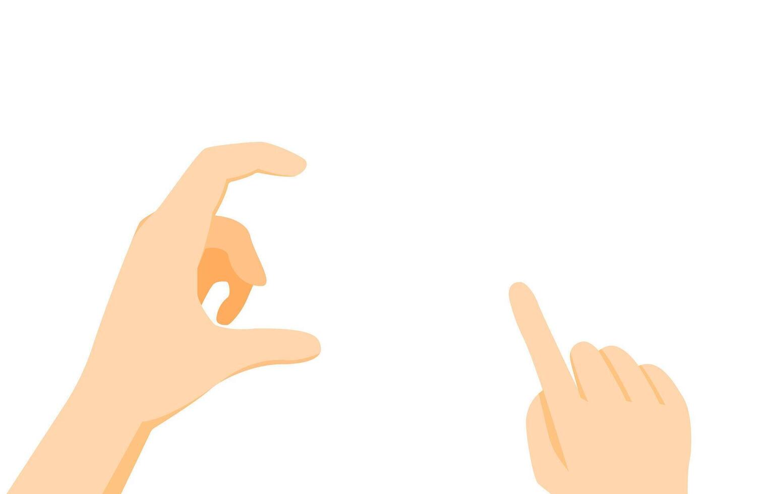 In a bright and simple setting, two hands illustrate different gestures, one indicating measurement while the other points, emphasizing expression and non-verbal communication. vector