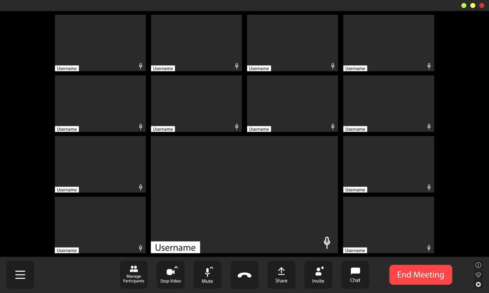 Virtual meeting platform showcasing empty participant tiles during an online team gathering on a weekday afternoon vector