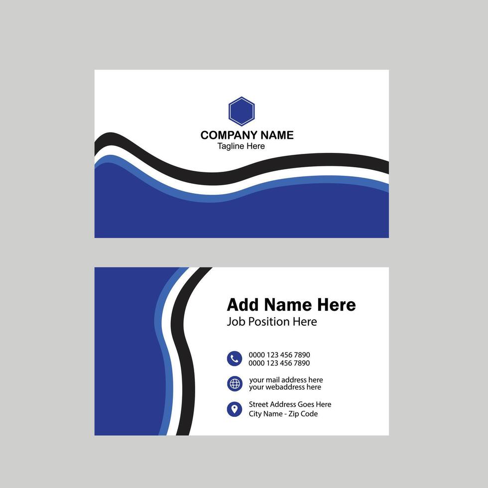 Corporate blue business card design template, modern visiting card design vector