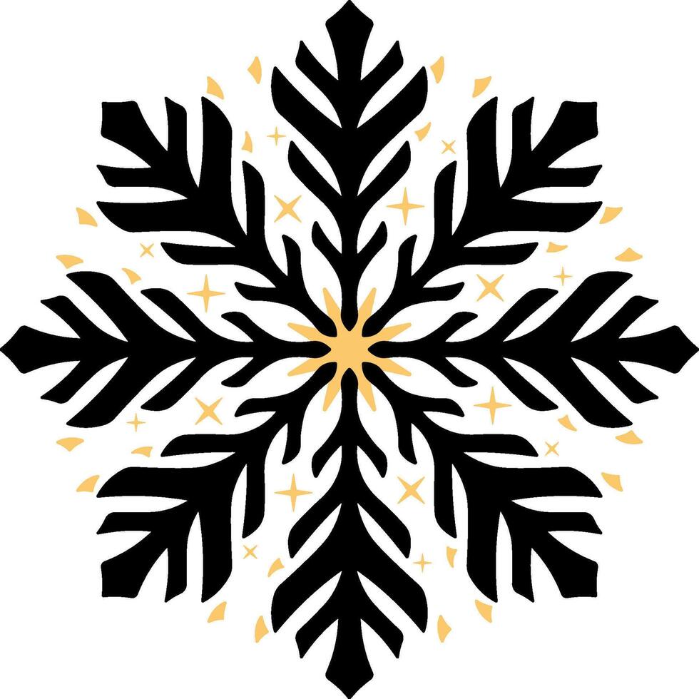 black snowflake with yellow particles without background vector