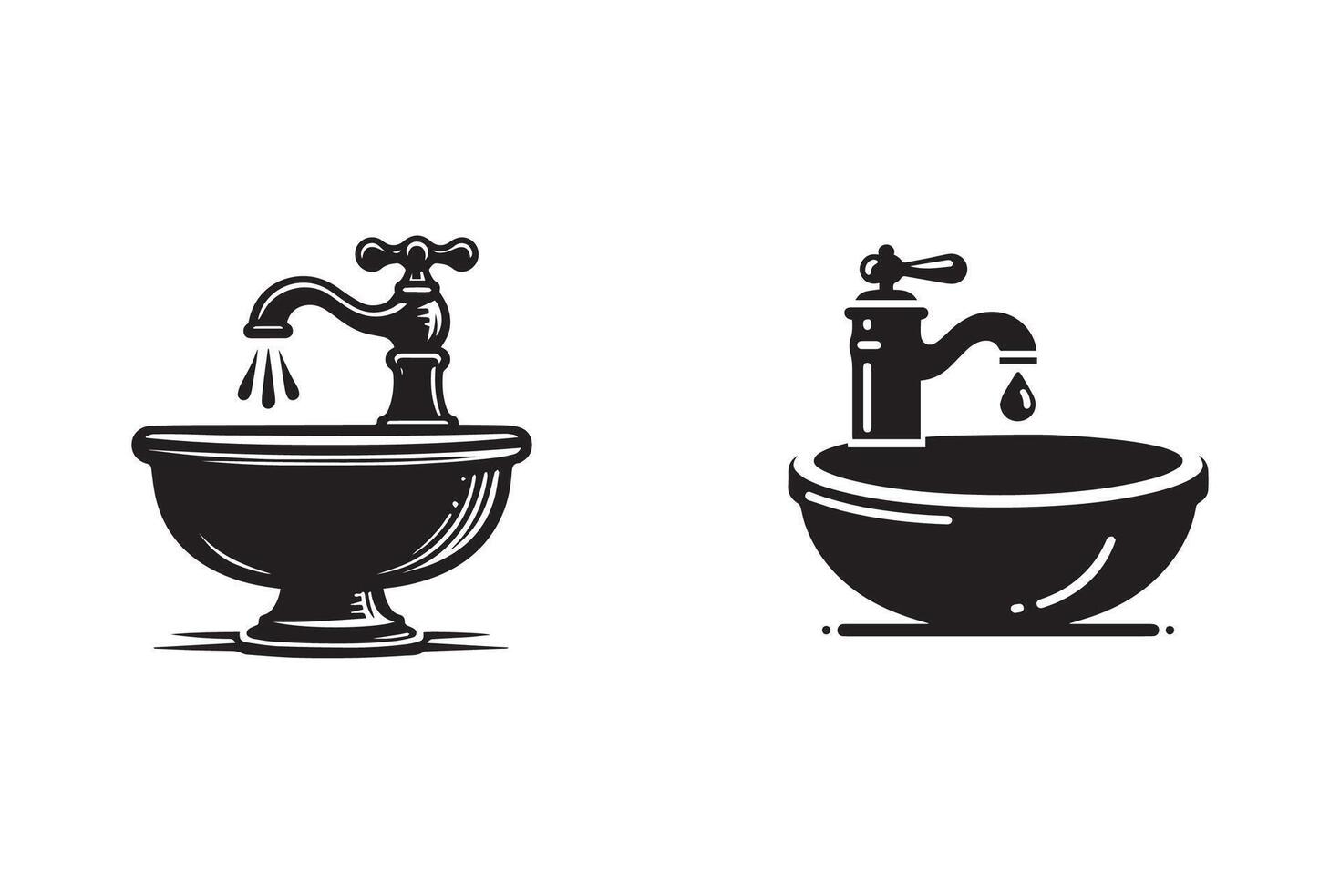 Hand Wash Basin bowl Silhouette Illustration vector