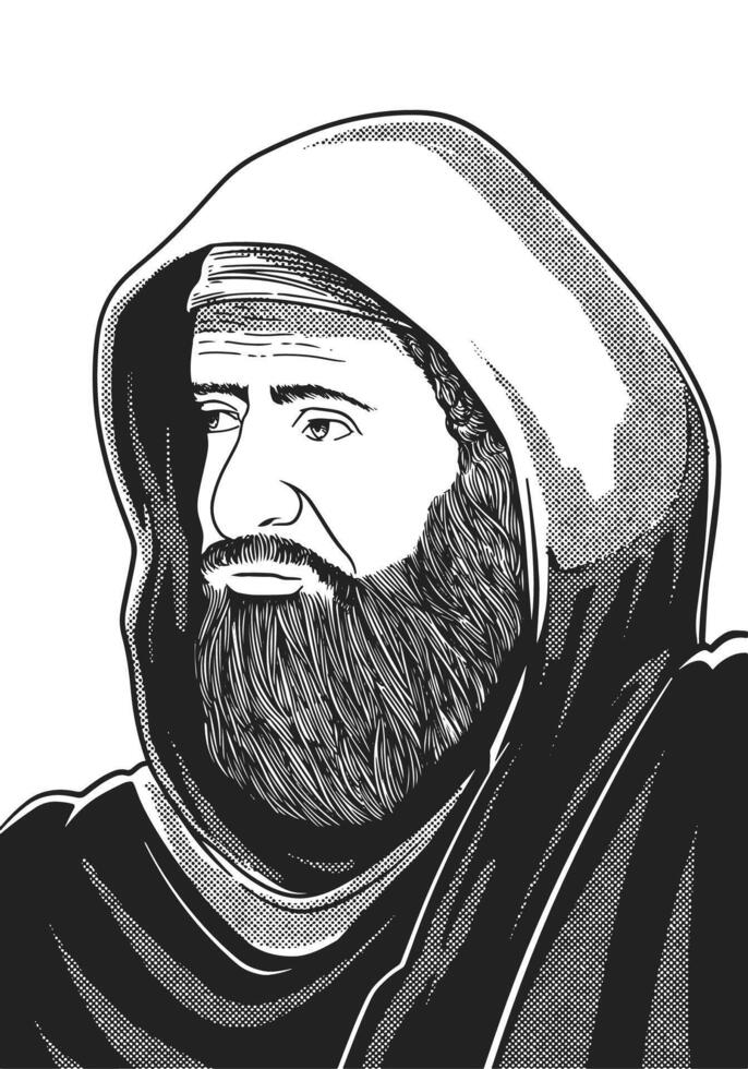 Al-Ma'mun 786-833 Hand Drawn Engraving Portrait. Abbasid Caliph and Patron of the Translation Movement. vector