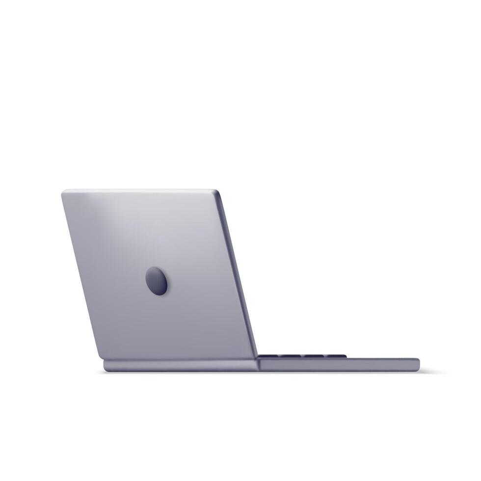 3D cartoon laptop computer back side isolated. Render notebook LCD display mock up with blank screen. vector