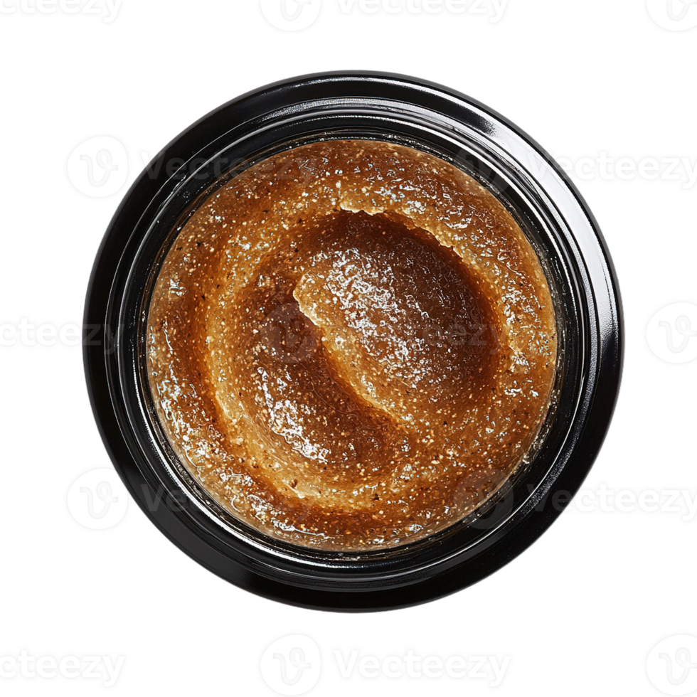 Brown Exfoliating Face Scrub in Open Jar with Rough Texture png